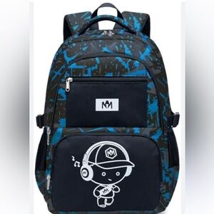 NWT Middle School Backpack, Blue and Black Camo Design, Adjustable Straps